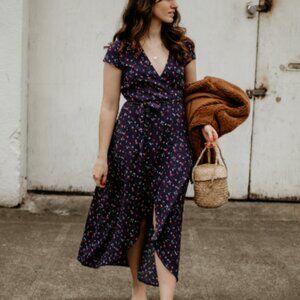 & Other Stories Black Floral Wrap Dress - Size 4